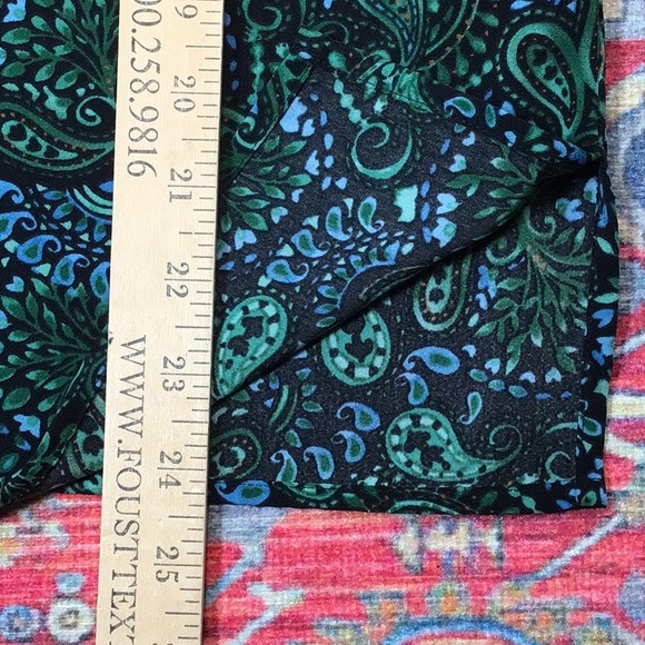 🦚VTG BonWorth Petite Black Teal Paisley Long Sleeve Blouse - Picture 5 of 8
